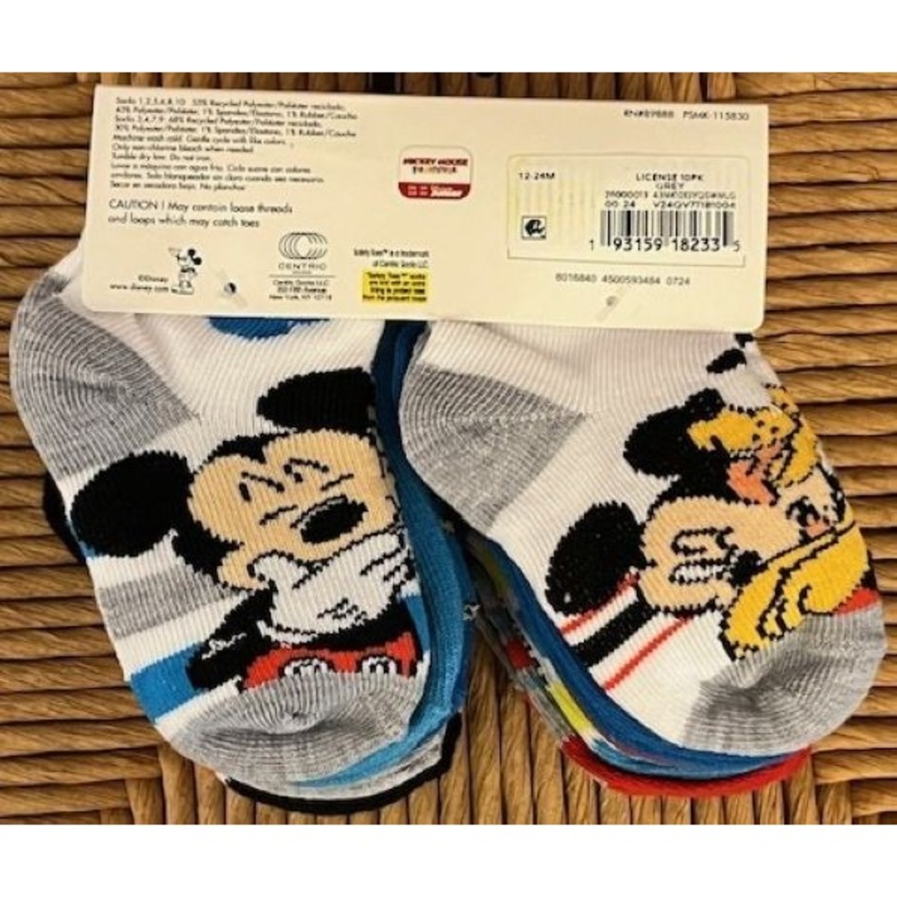 10-Pair Disney Junior MICKEY MOUSE Toddler Ankle Socks - Size 12-24 Months - Picture 2 of 3
